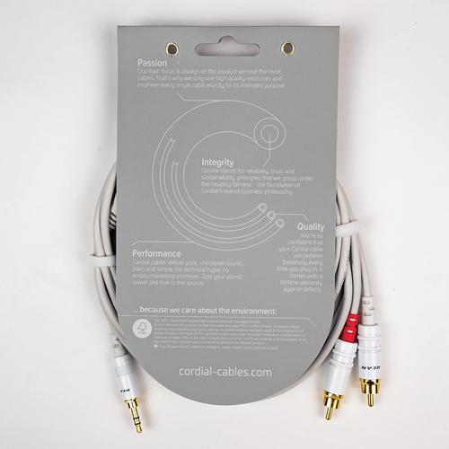 Y Adapter (White) - 1/8 inch. Stereo TRS - L/R RCA Plugs, 20'