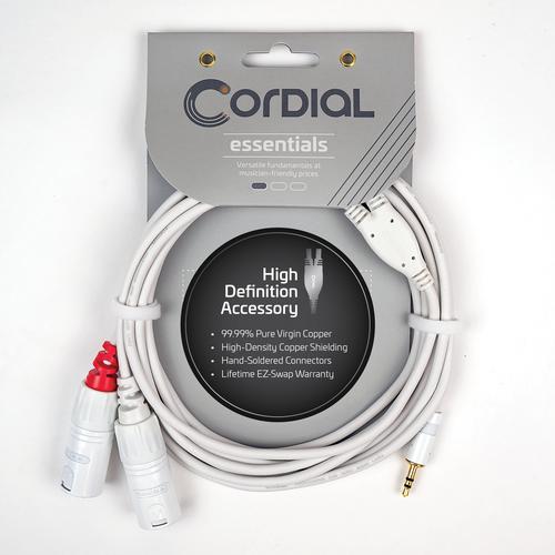 Y Adapter (White) - Long - Stereo 1/8 inch. TRS - L/R XLRM Plugs, 20'