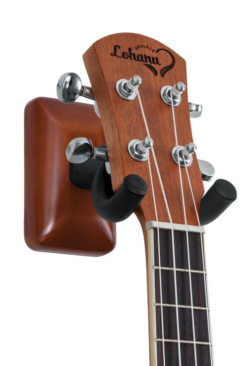 Gator Frameworks Wall Mounted Ukulele/mandolin Hanger With Mahogany Mounting Plate