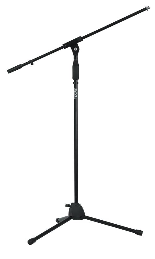 Rok-it Tubular Microphone Stand With Fixed Boom Included. Tripod Design For Compact Sto